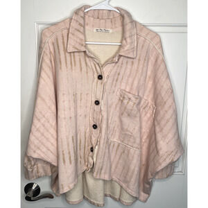 Free People Women's Montauk Oversized Shirt Jacket Sz M Print Tea Combo Boho